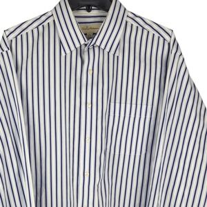 Tommy Bahama Shirt Mens XL 17 36/37 Blue White Stripe 100% Cotton‎ Long Sleeve